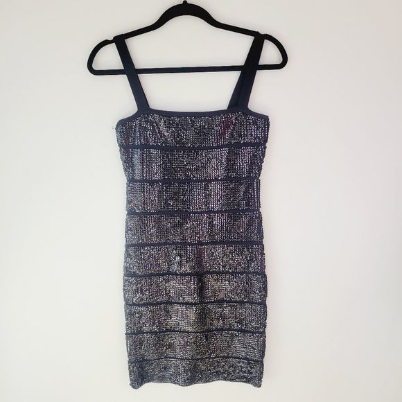 BCBGMaxAzria Dresses & Skirts - Bcbg maxazria black sequin Striped fitted mini dress